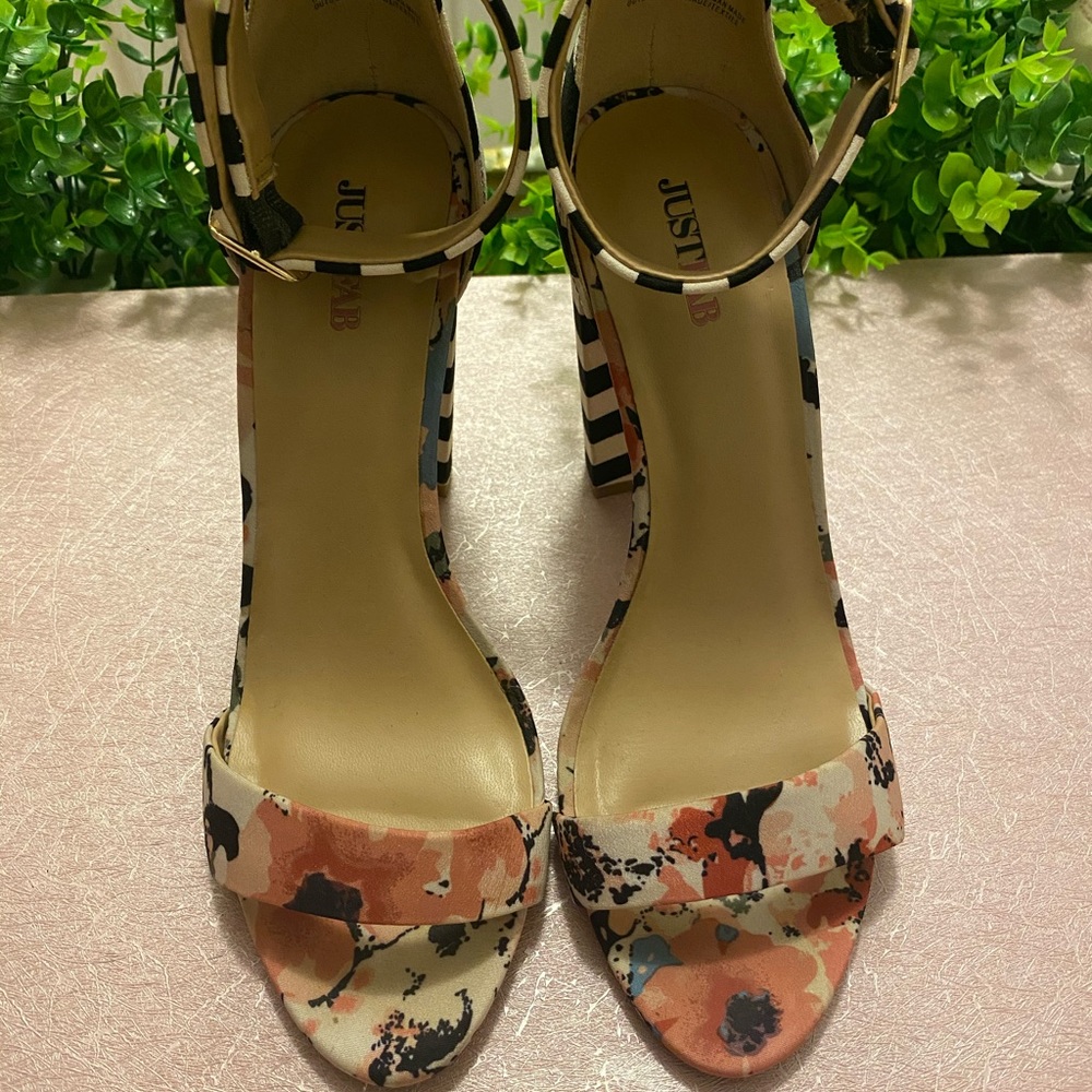Just Fab Floral & Striped Block Heel Sandals